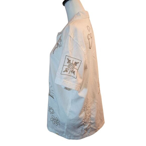 Free Planet Sunny Days Good Times Men Embroidered Short Sleeve Shirt Sz: M Ivory - Picture 3 of 12